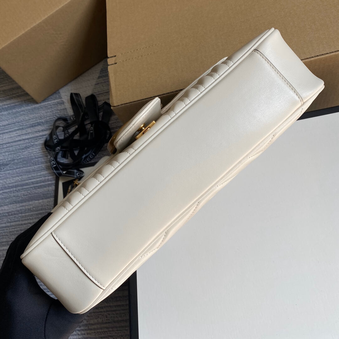 ?443496 VBS Marmont medium matelassé shoulder bag white leather gold hardware