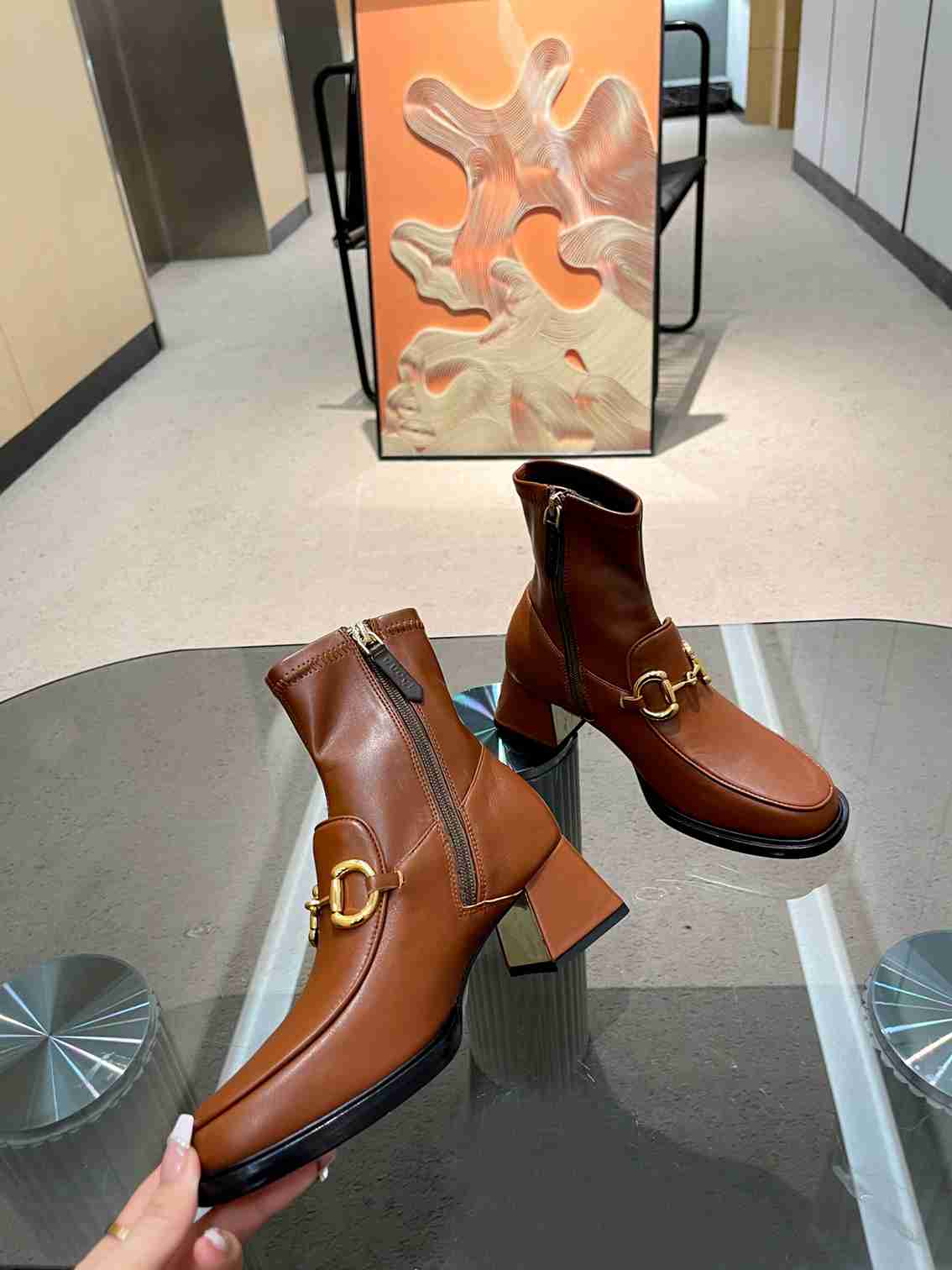 GG HORSEBIT PLAQUE ANKLE BOOTS BROWN 719830 1DO50 2347