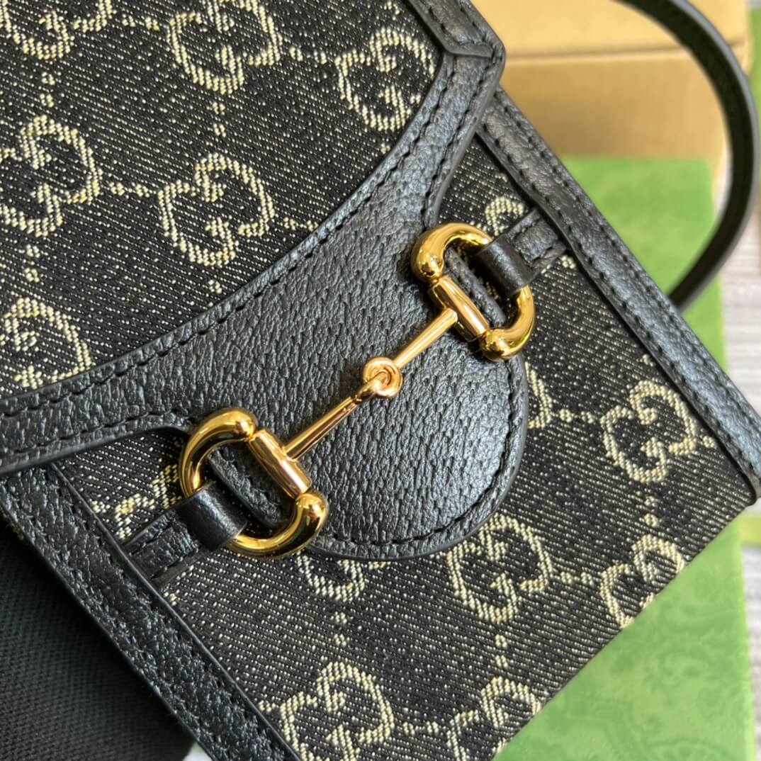 VBS Horsebit 1955 mini bag Shoulder crossbody Bag 625615 denim leather Black