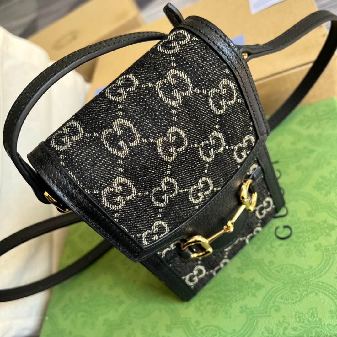 VBS Horsebit 1955 mini bag Shoulder crossbody Bag 625615 denim leather Black