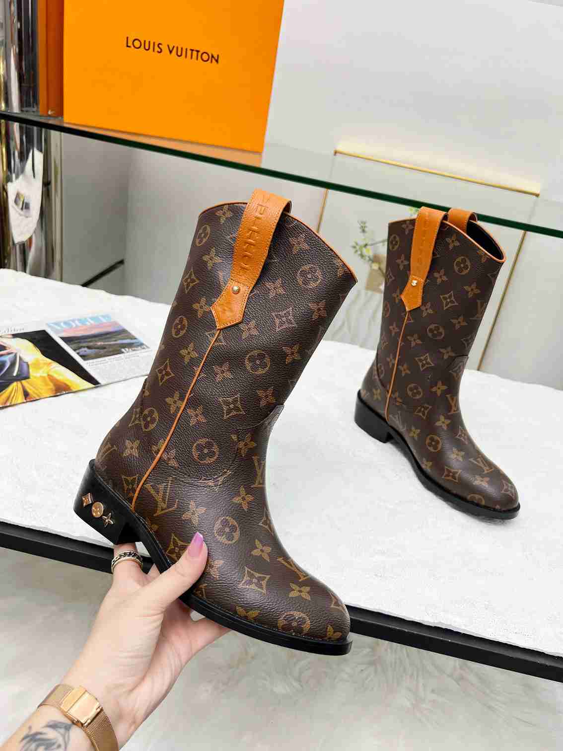 nmb nmb RIDER BOOTS MONOGRAM BROWN