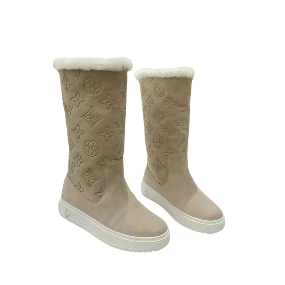 nmb SUEDE MONOGRAM BOOTS BEIGE