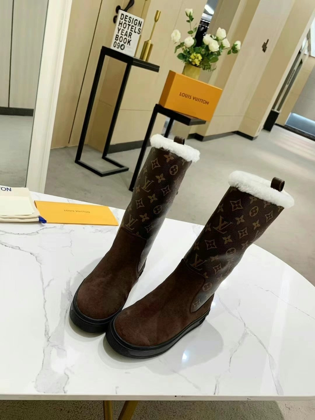 nmb SUEDE MONOGRAM BOOTS BROWN