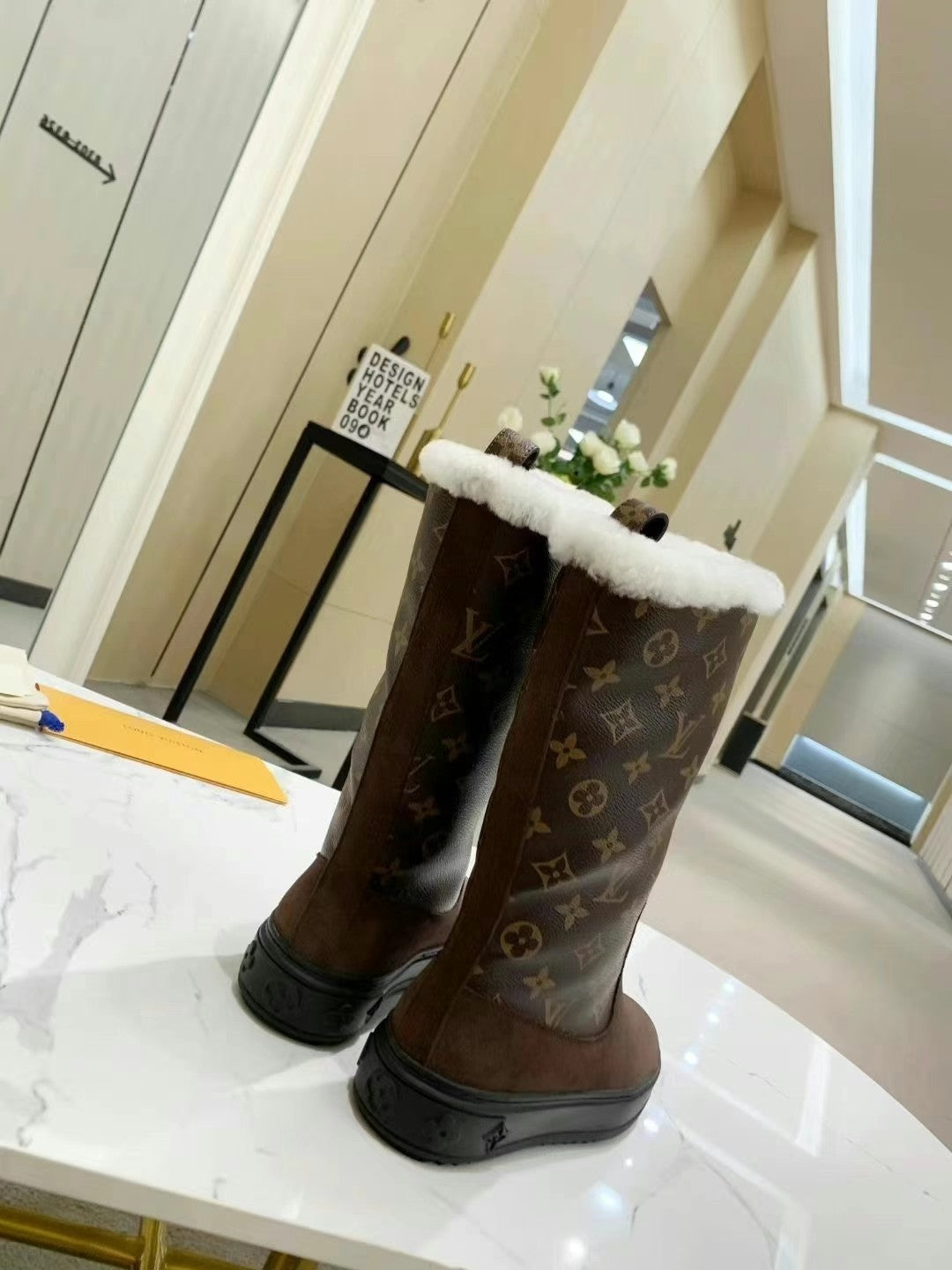 nmb SUEDE MONOGRAM BOOTS BROWN