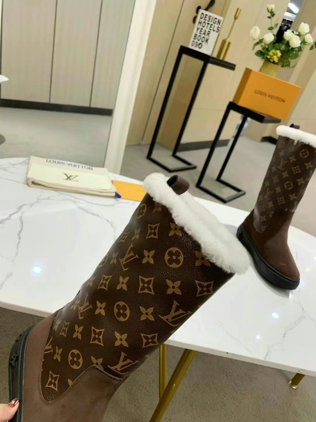 nmb SUEDE MONOGRAM BOOTS BROWN