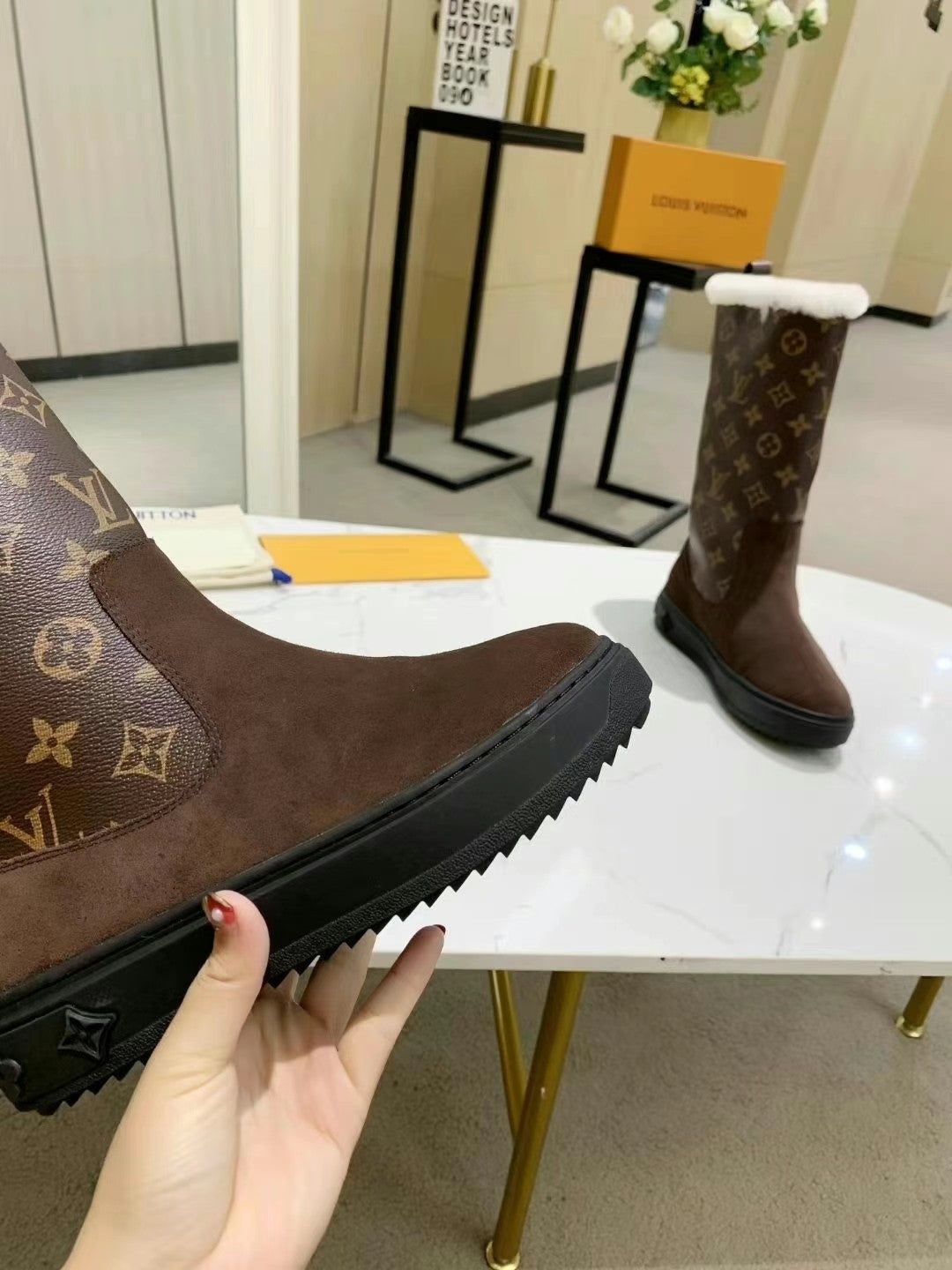 nmb SUEDE MONOGRAM BOOTS BROWN