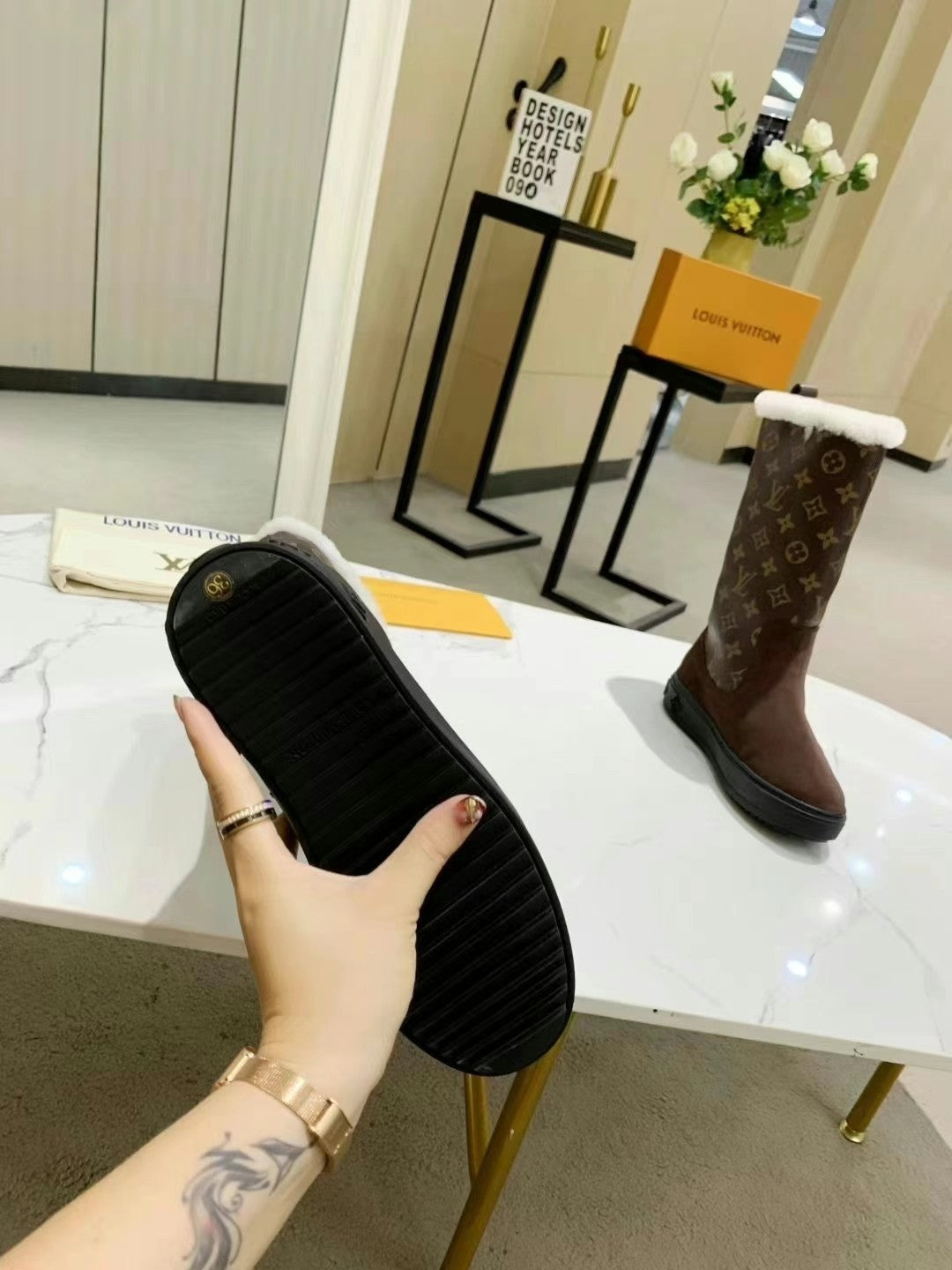 nmb SUEDE MONOGRAM BOOTS BROWN