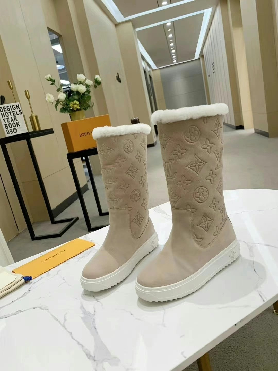 nmb SUEDE MONOGRAM BOOTS BEIGE