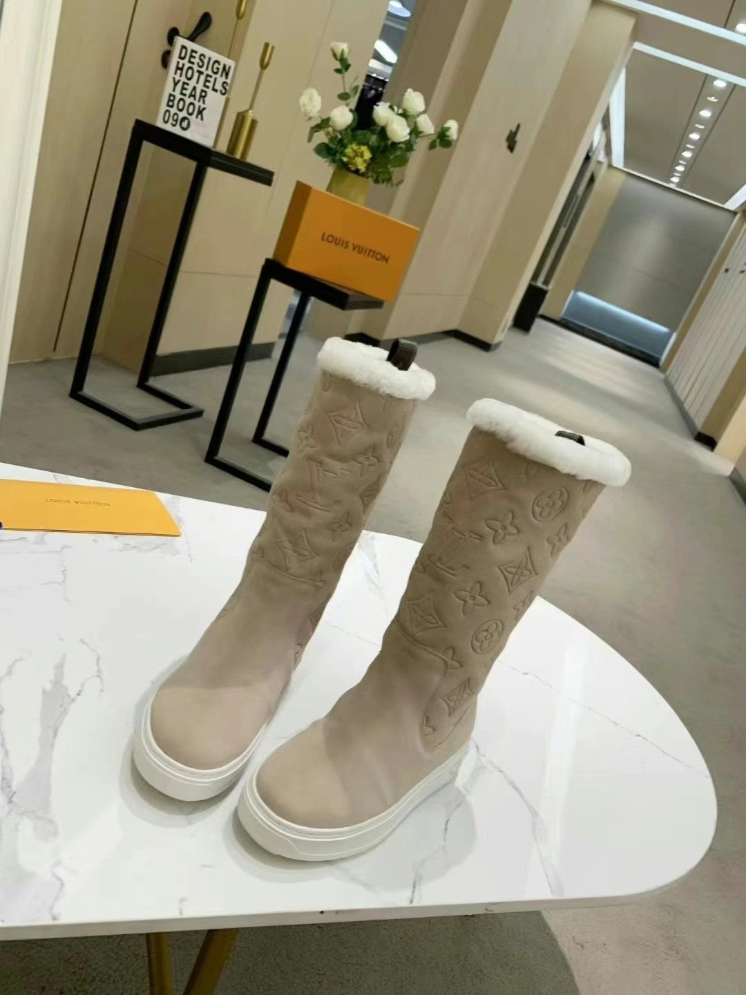 nmb SUEDE MONOGRAM BOOTS BEIGE