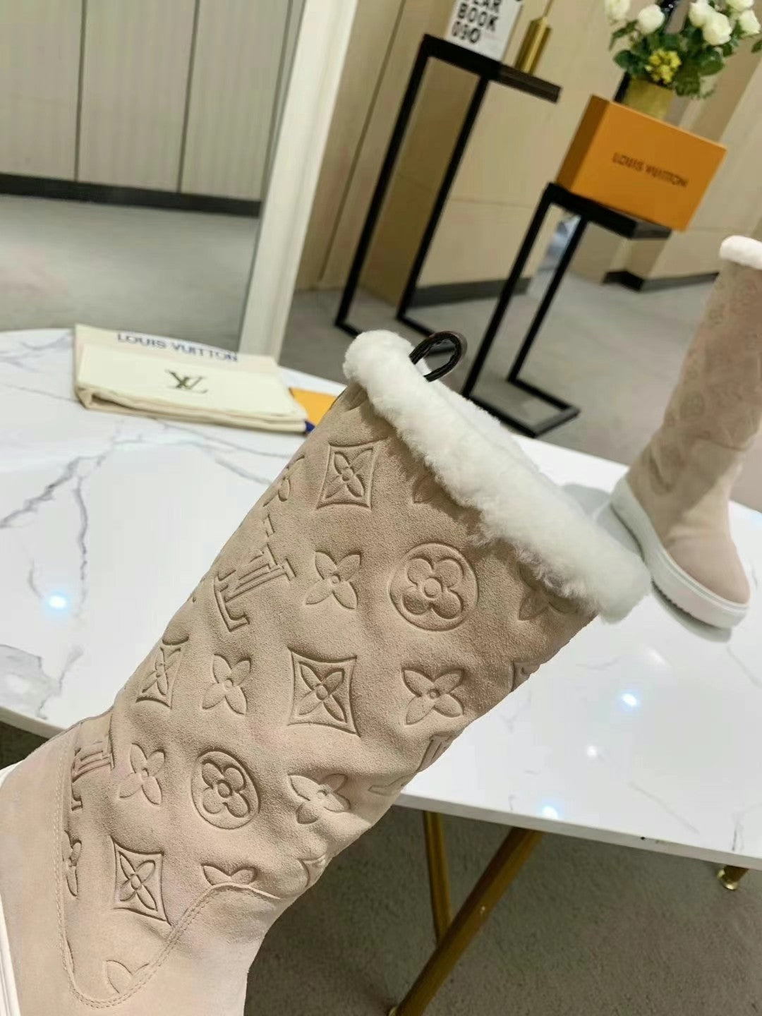 nmb SUEDE MONOGRAM BOOTS BEIGE
