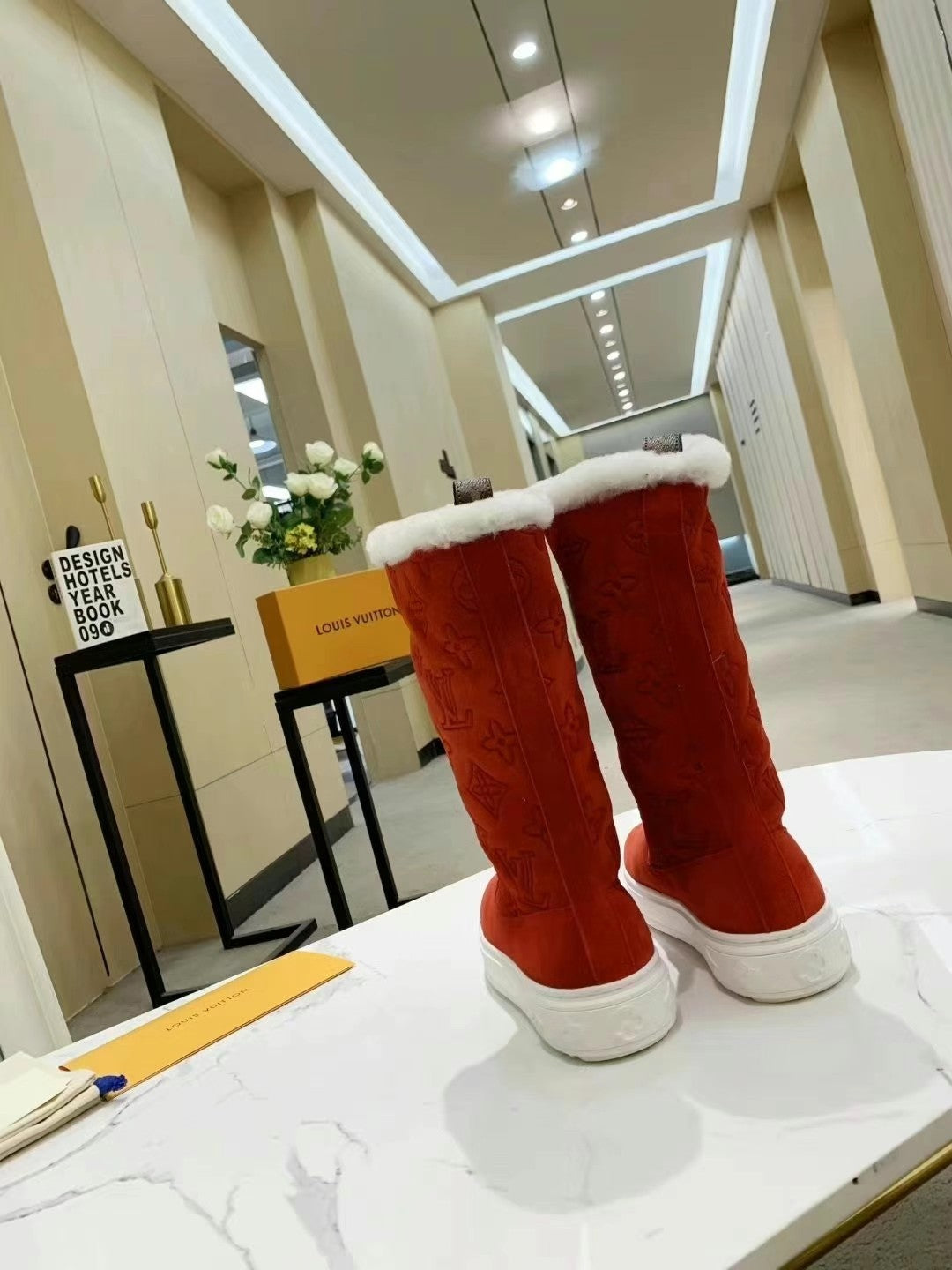 nmb SUEDE MONOGRAM BOOTS RED