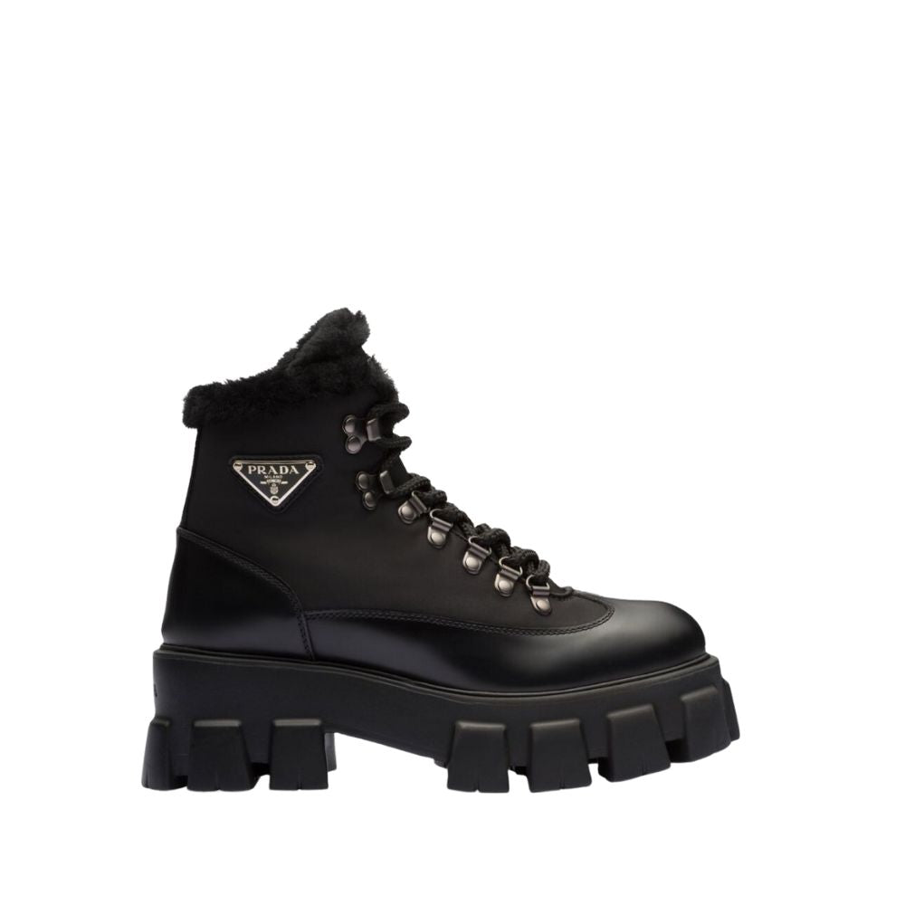 PD LEATHER CHUNKY ANKLE BOOTS BLACK