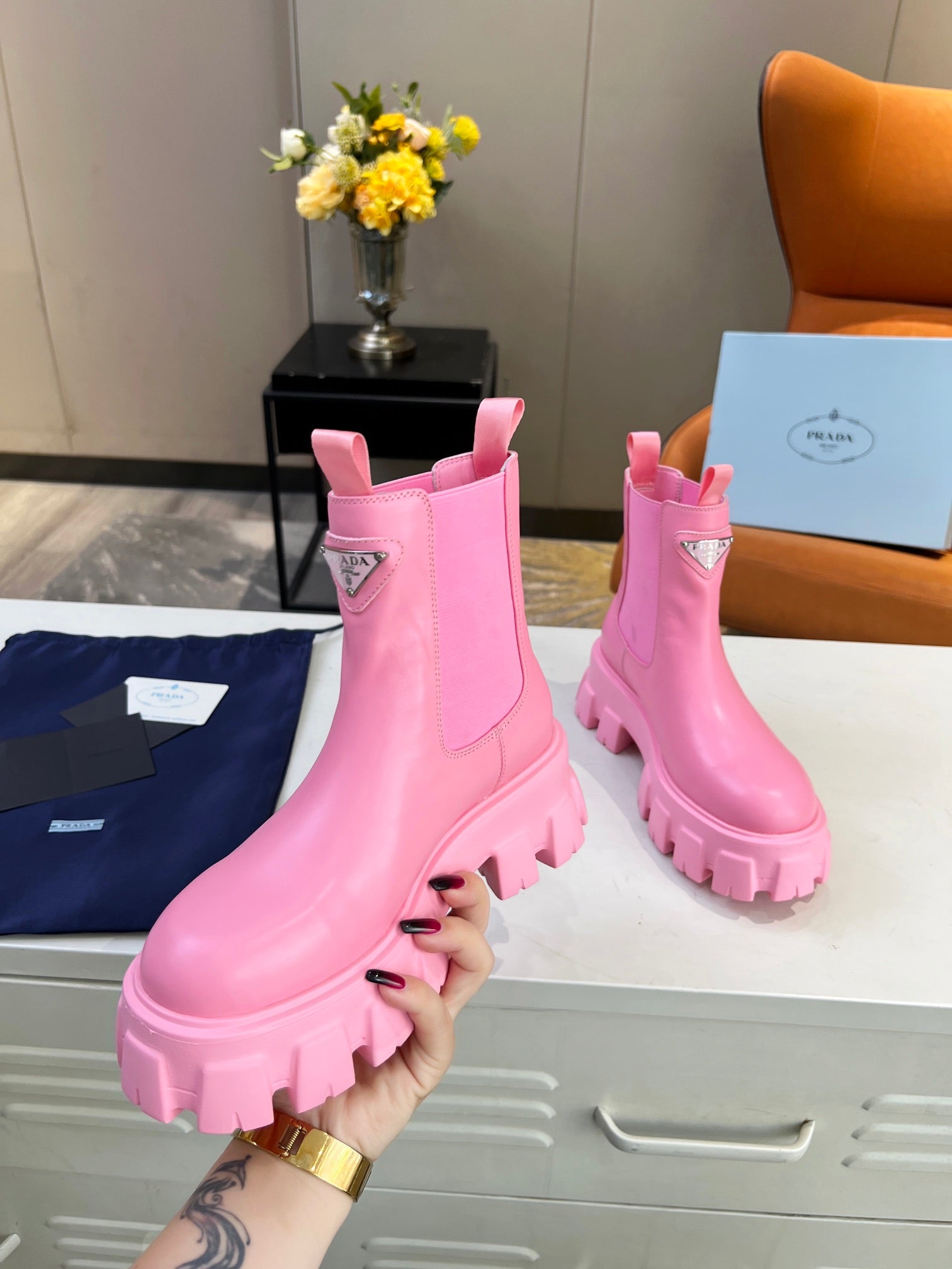 PD MONOLITH BRUSHED LEATHER BOOTIES PINK