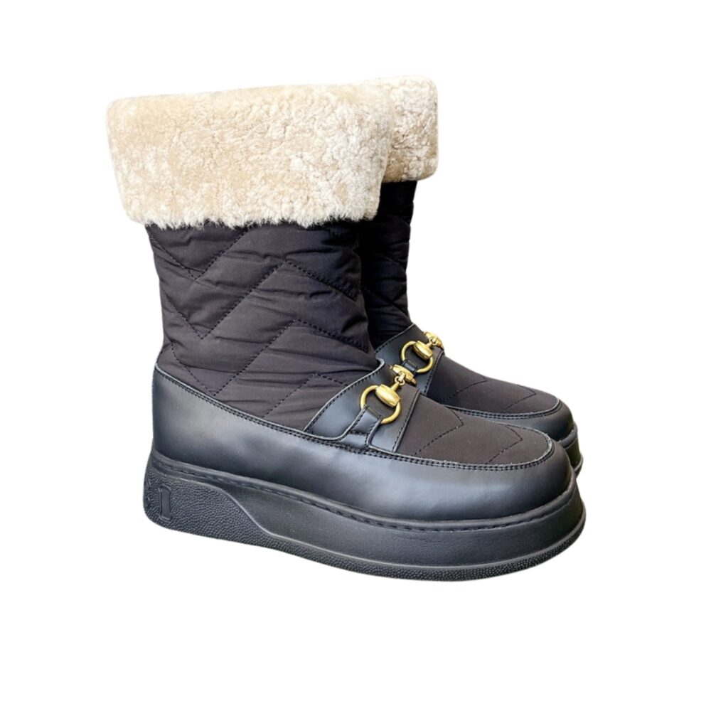 GG HORSEBIT CHEVRON QUILTED BOOTS BLACK