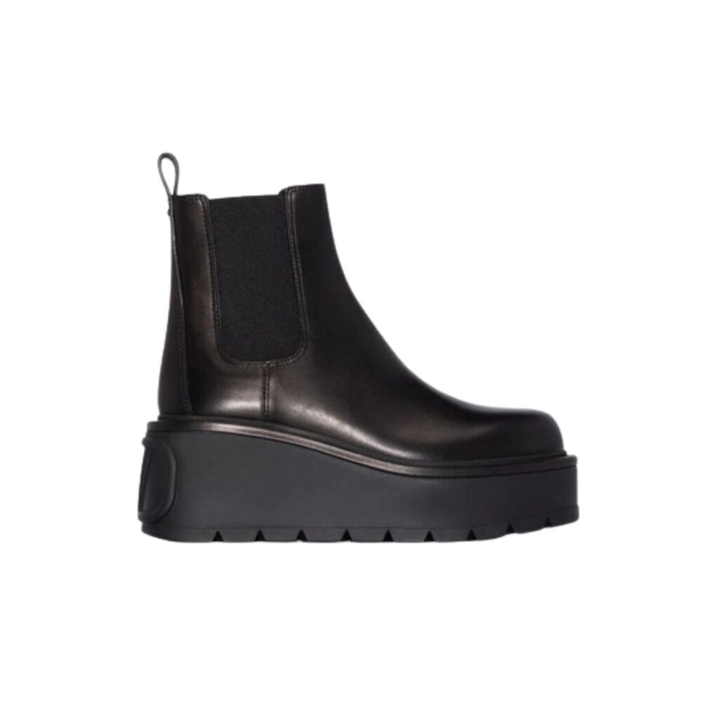 nmb GARAVANI UNIQUEFORM V LOGO LEATHER PLATFORM BOOTS BLACK