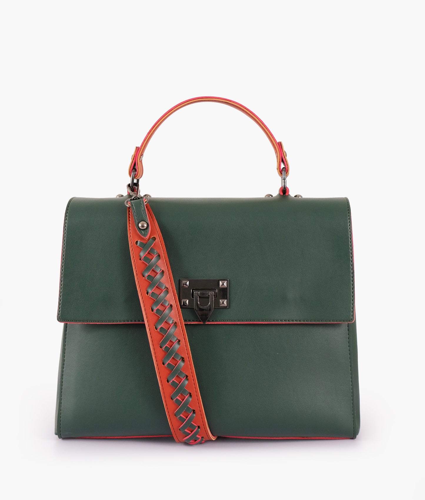 Army green flap-over top-handle bag