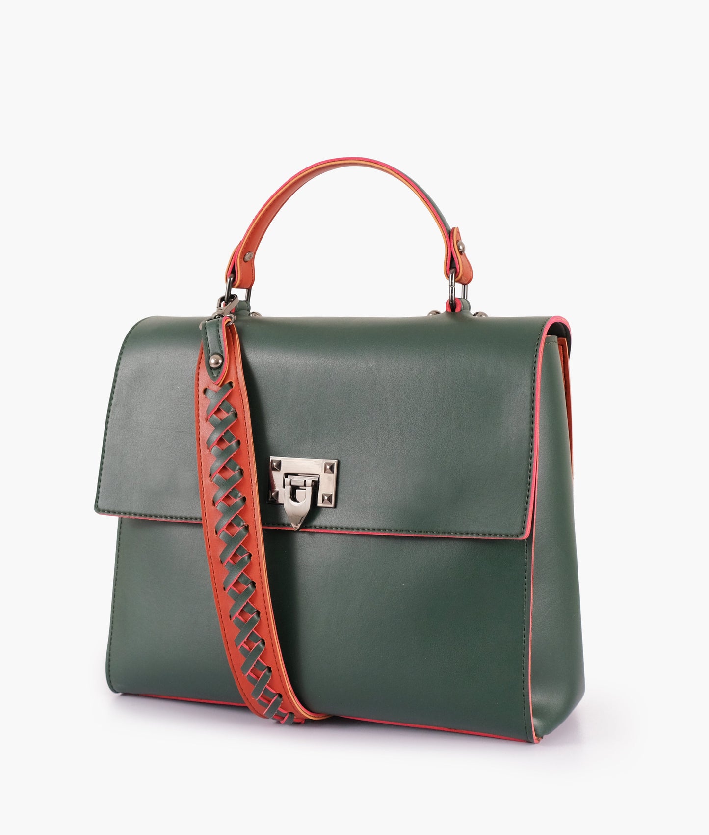 Army green flap-over top-handle bag