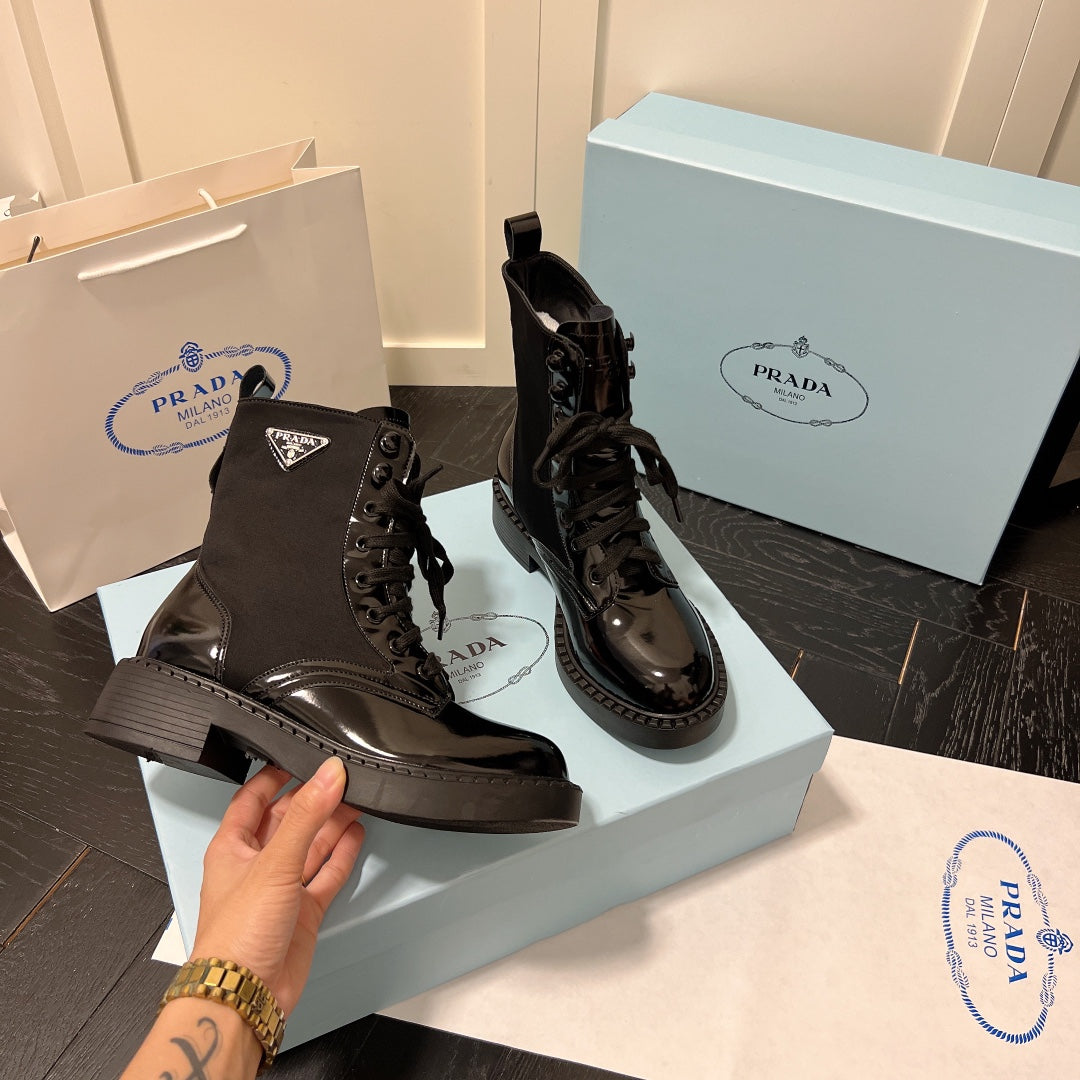 VBS BRUSHED-LEATHER AND RE-NYLON BOOTS SHINY BLACK