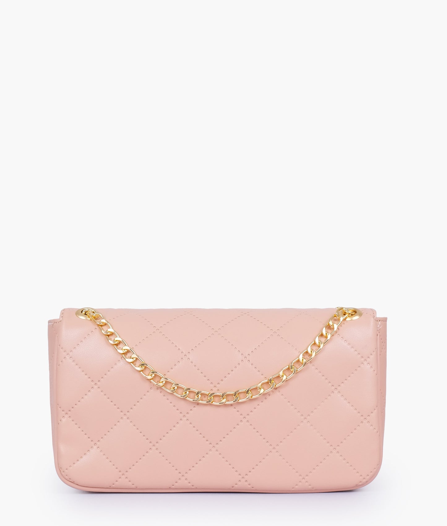 Baby pink quilted small shoulder bag with chain