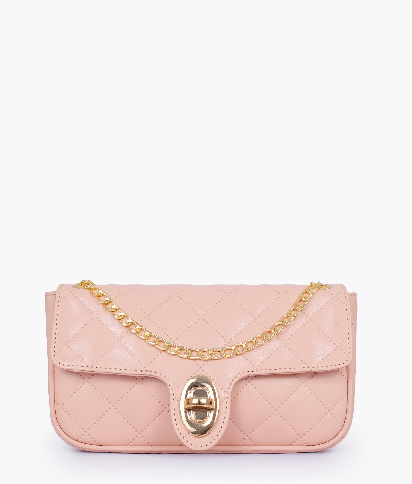 Baby pink quilted small shoulder bag with chain