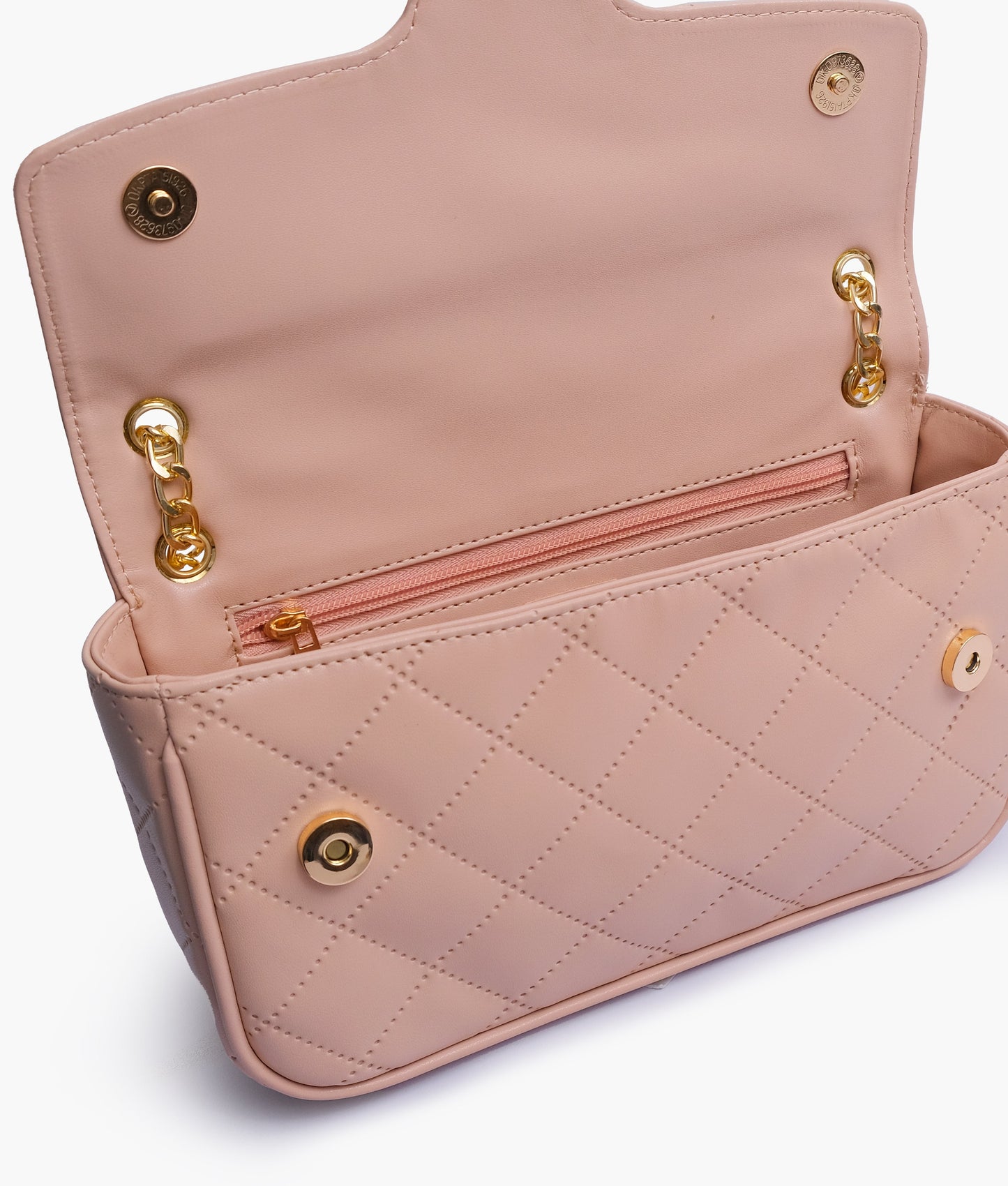 Baby pink quilted small shoulder bag with chain