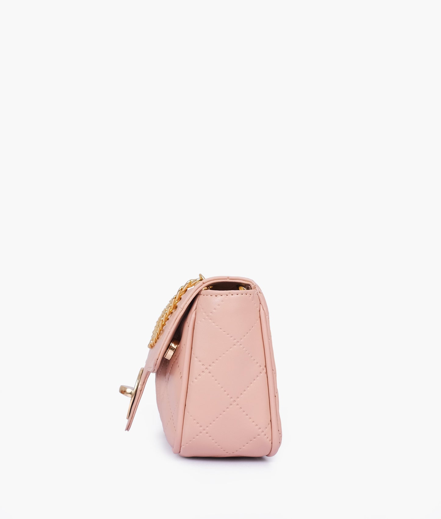 Baby pink quilted small shoulder bag with chain