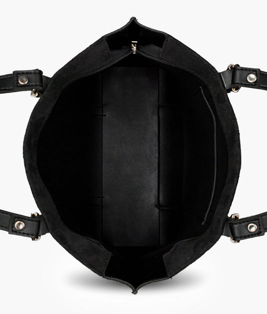 Black suede double-handle tote bag
