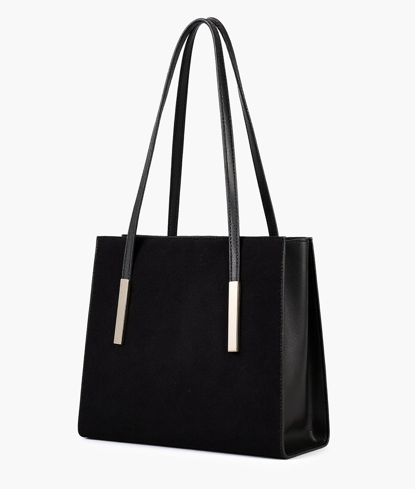 Black suede zipper shoulder bag with long handle
