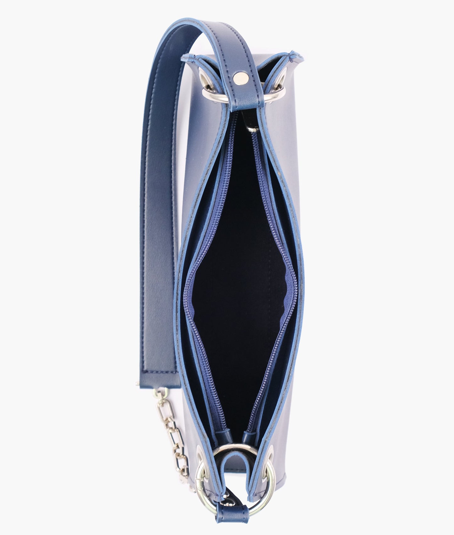 Blue elongated chain handle purse