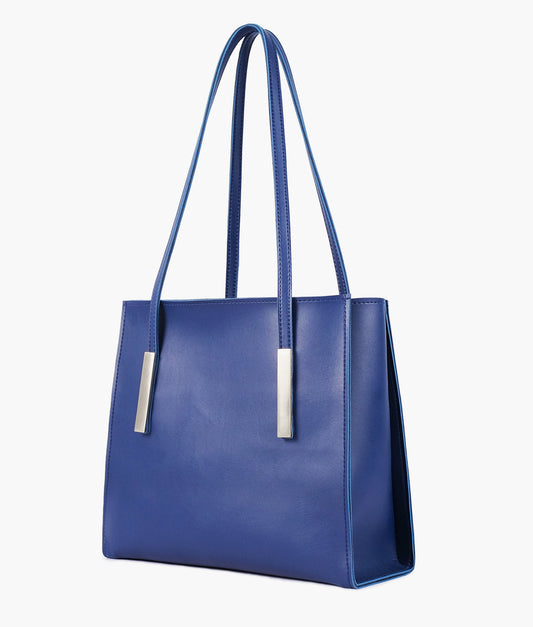 Blue zipper shoulder bag with long handle