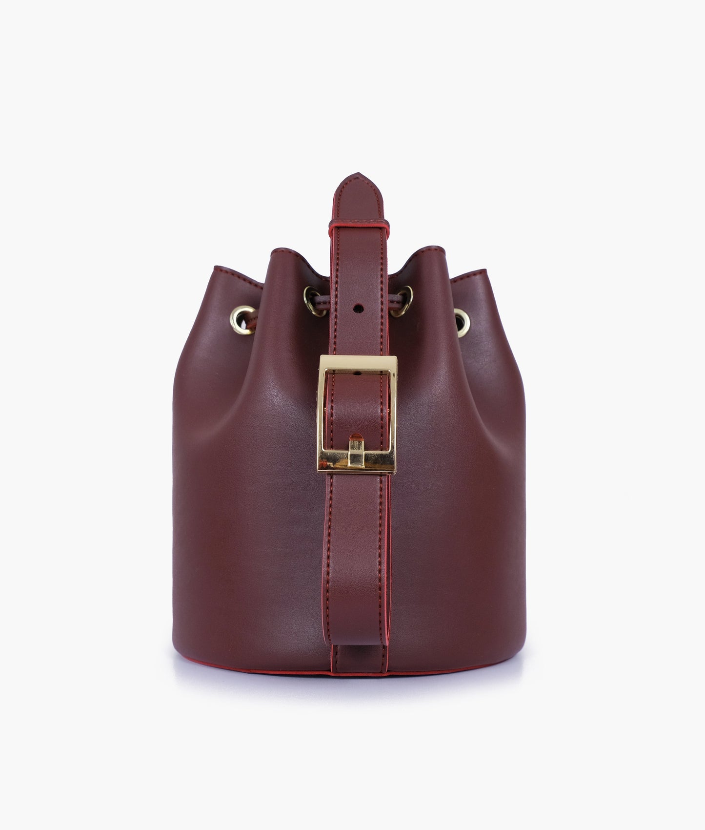 Burgundy loop handle bucket bag