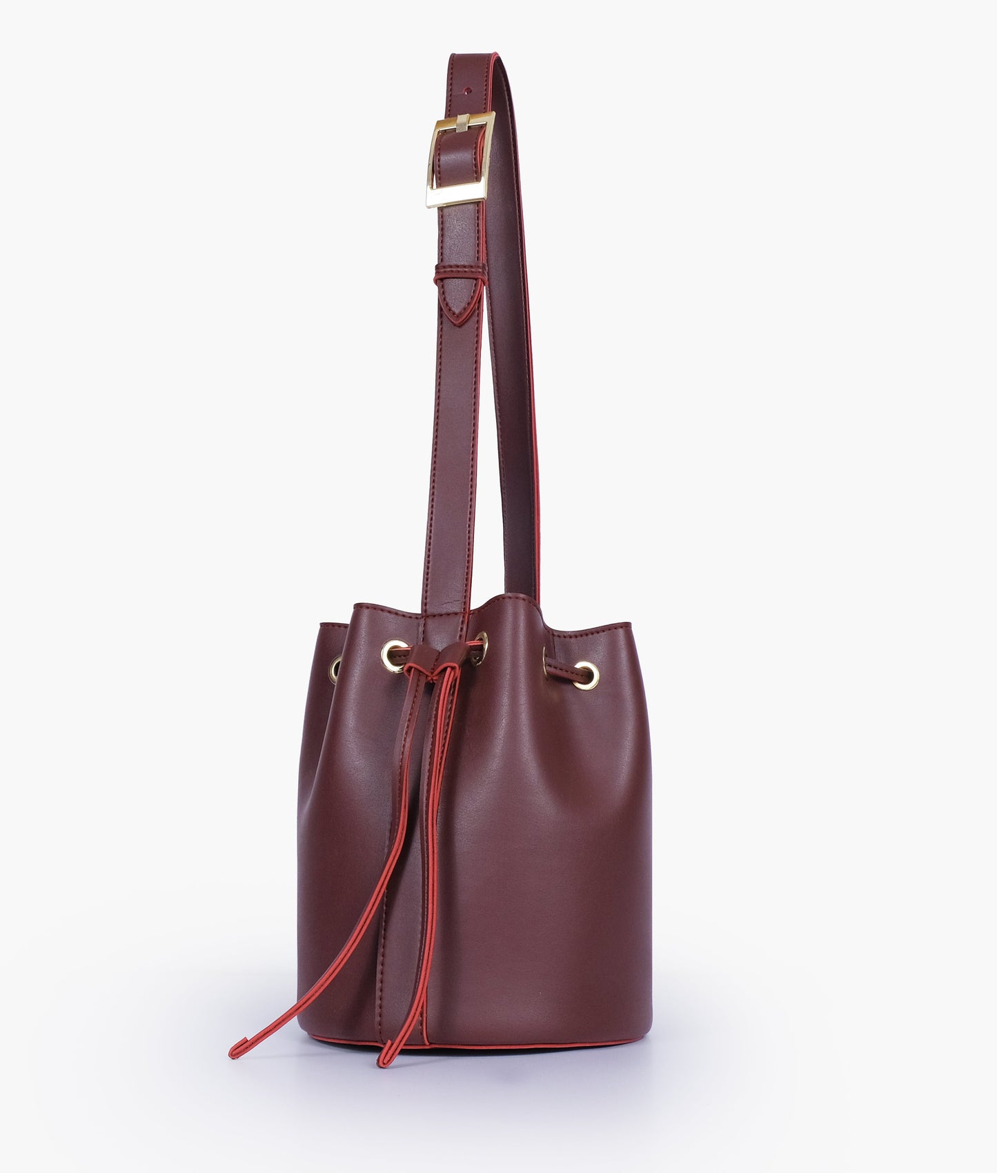 Burgundy loop handle bucket bag
