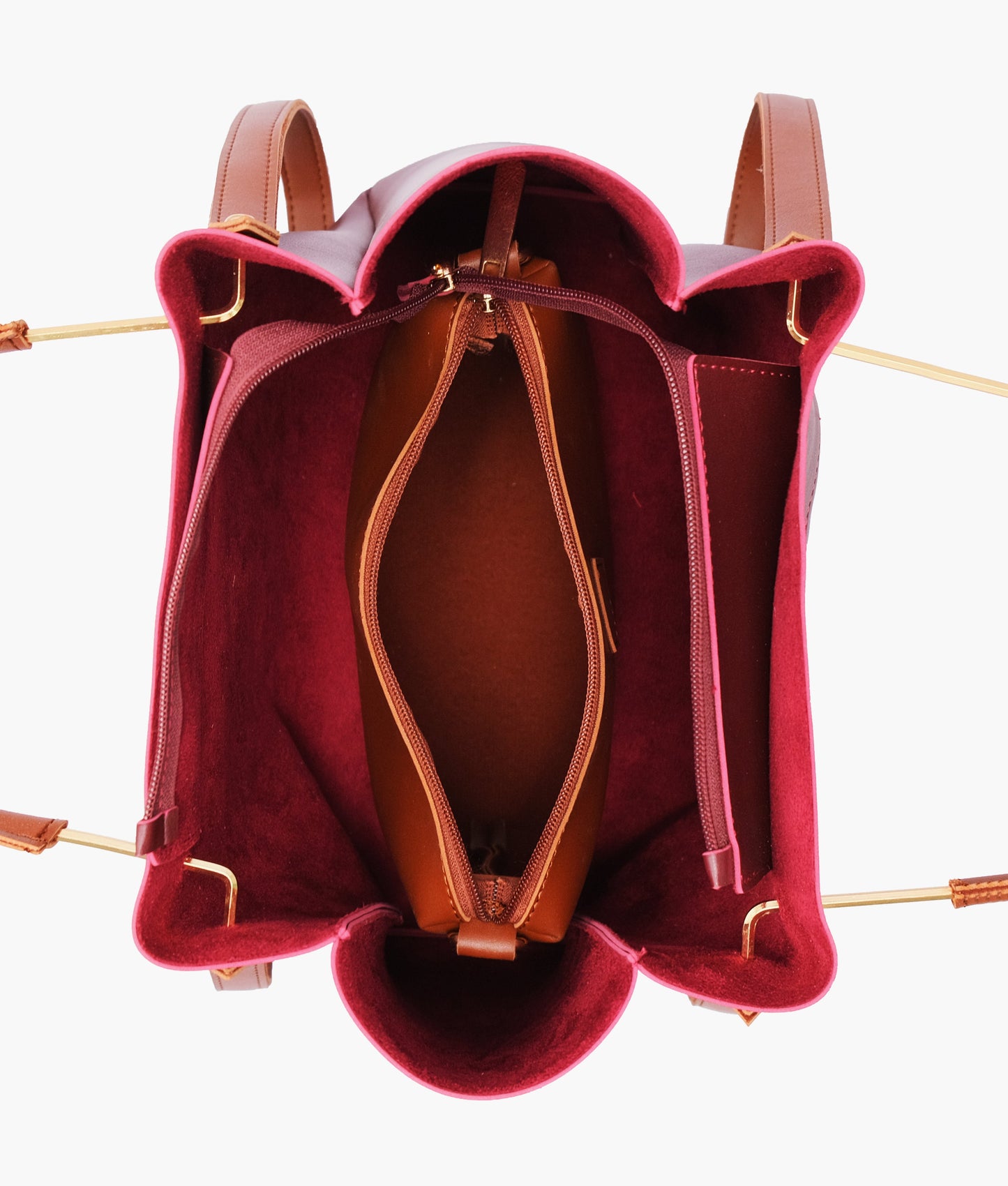 Burgundy metal handle tote bag