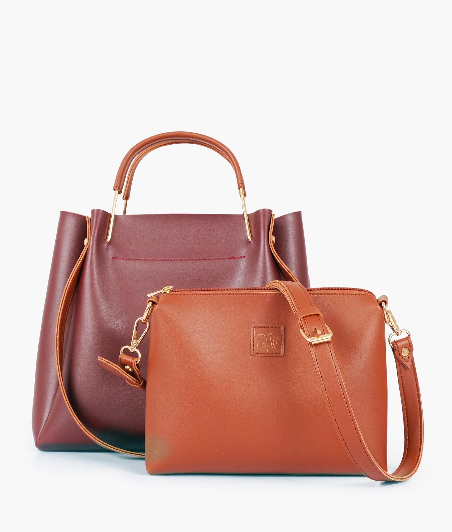 Burgundy metal handle tote bag