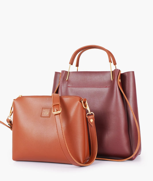 Burgundy metal handle tote bag