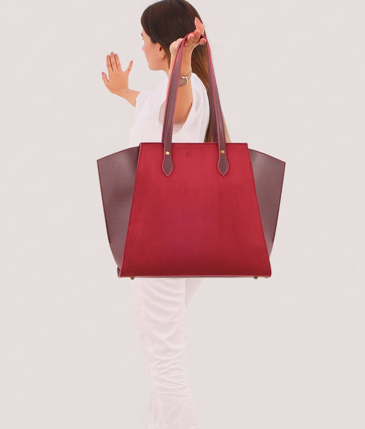 Burgundy suede classic tote bag