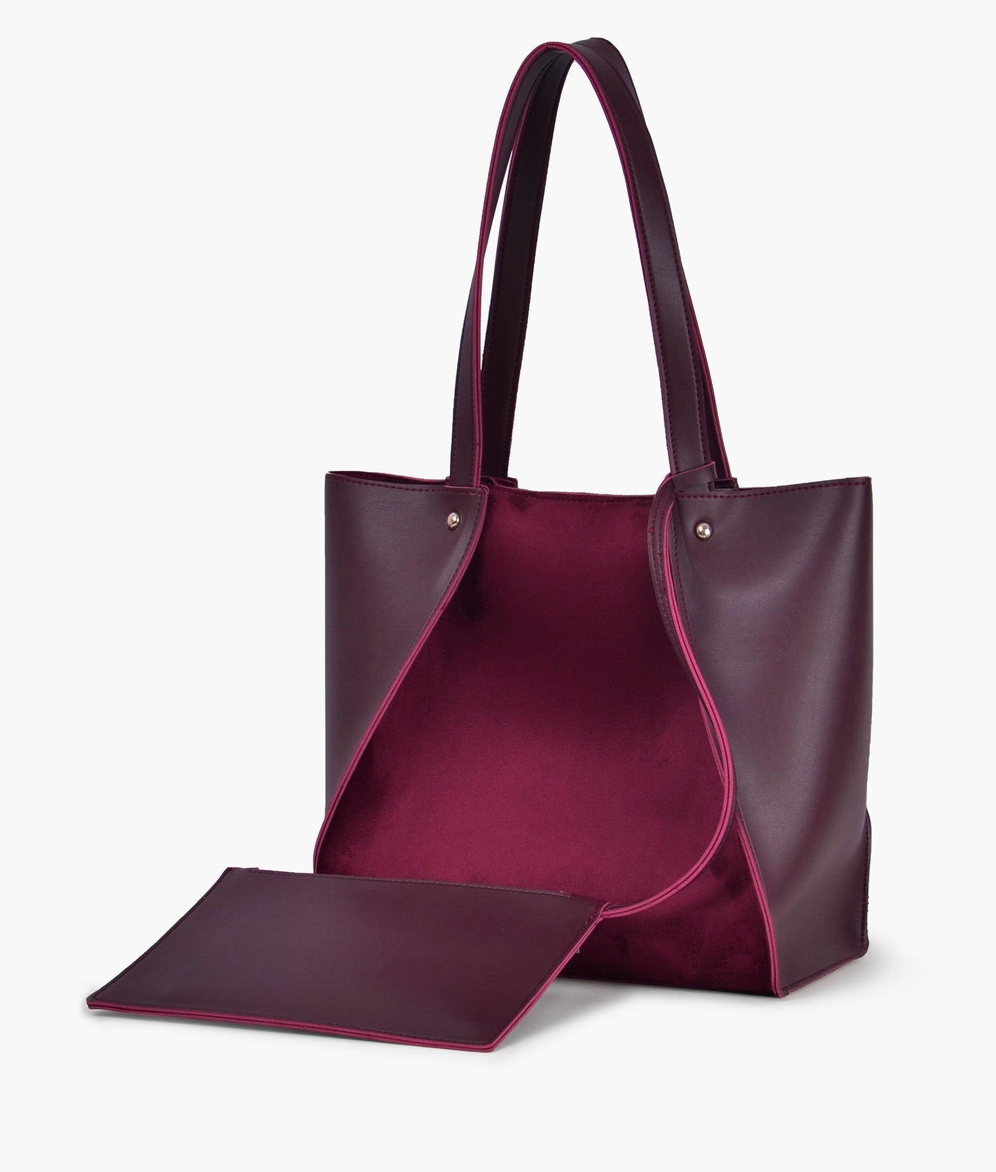 Burgundy suede shopping tote bag