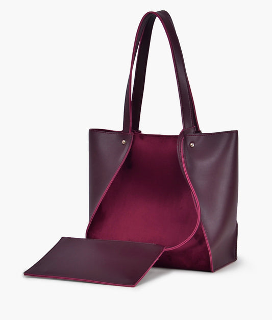 Burgundy suede shopping tote bag