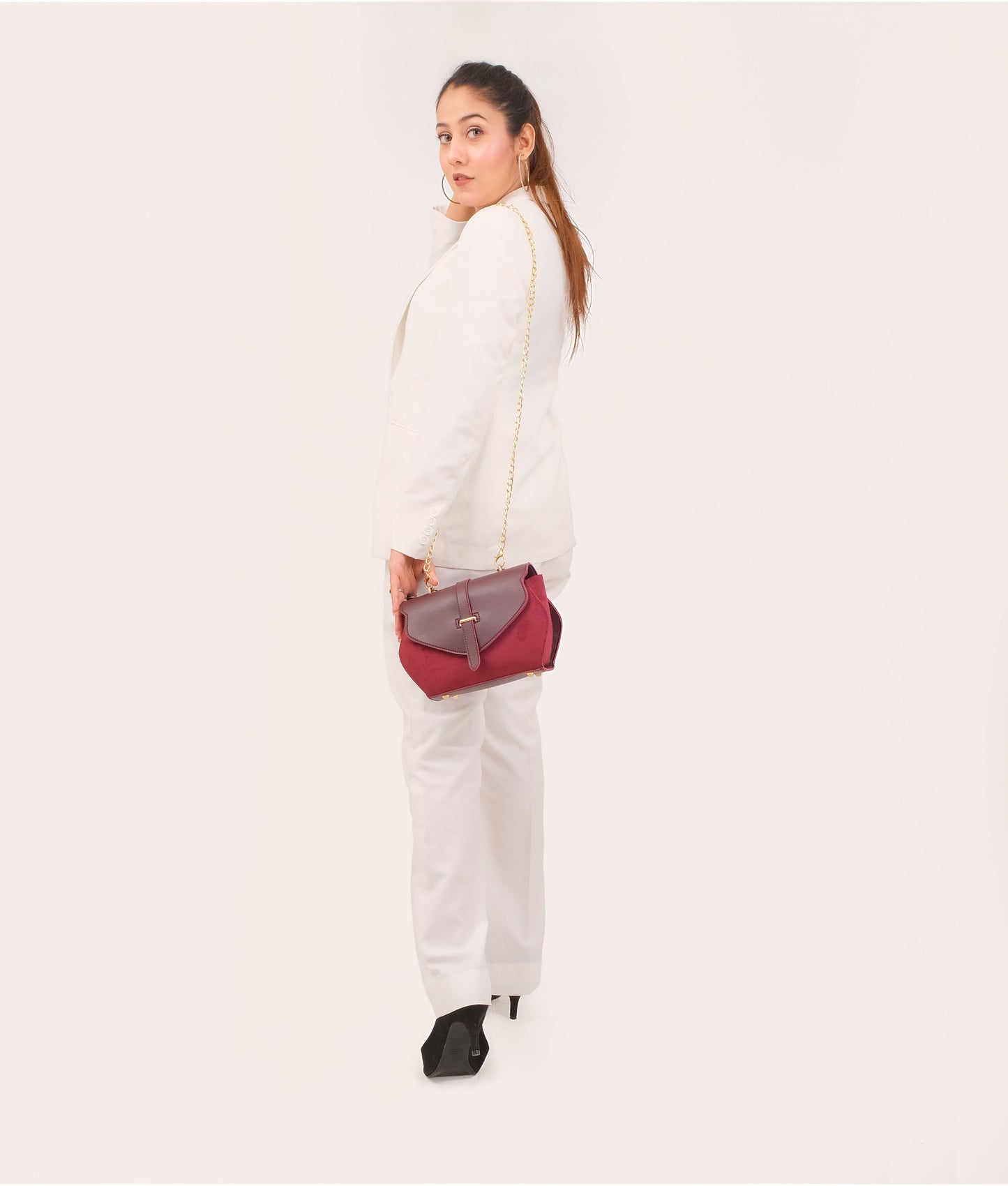 Burgundy top-handle hexagon bag