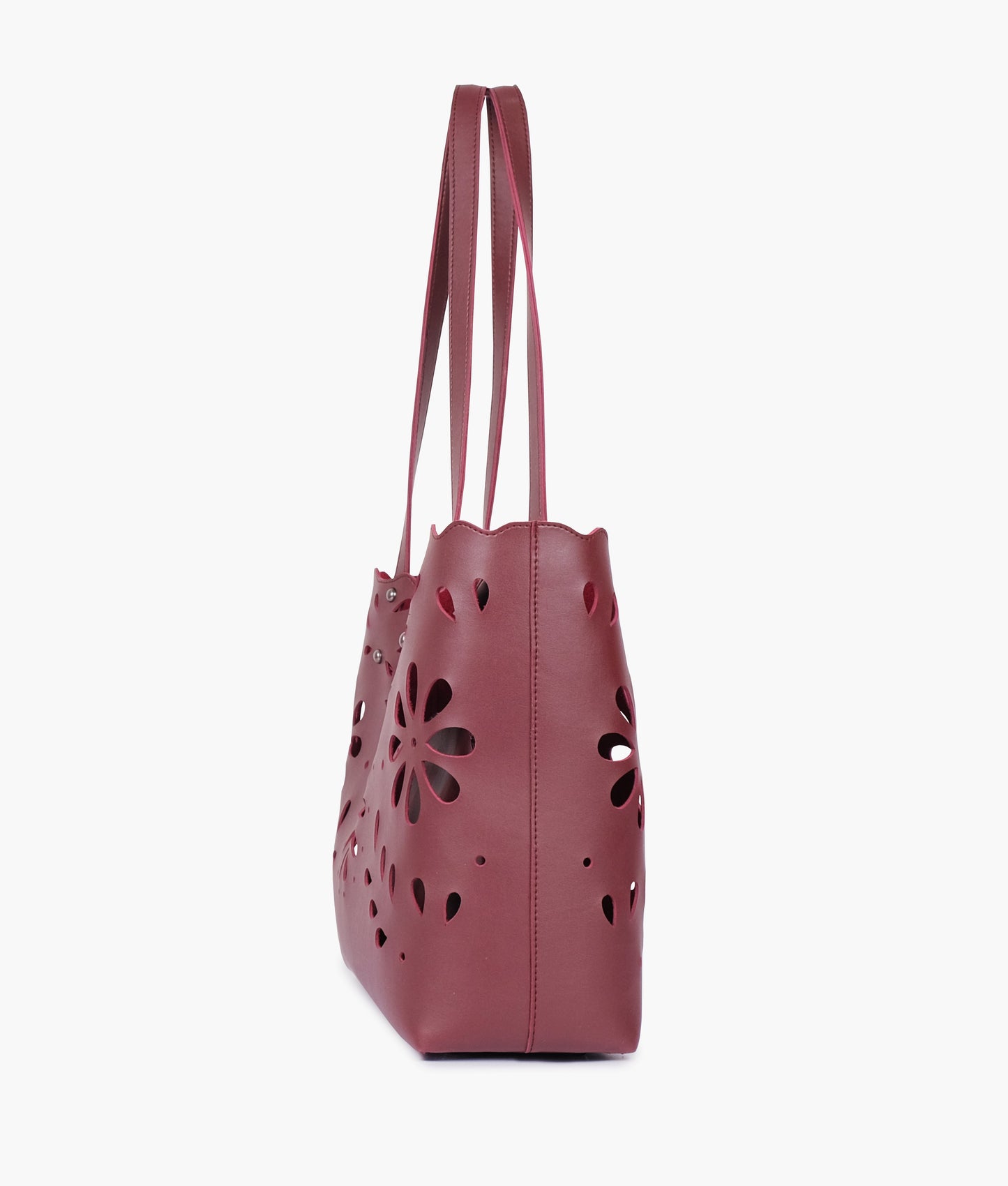 Burgundy two-piece floral tote