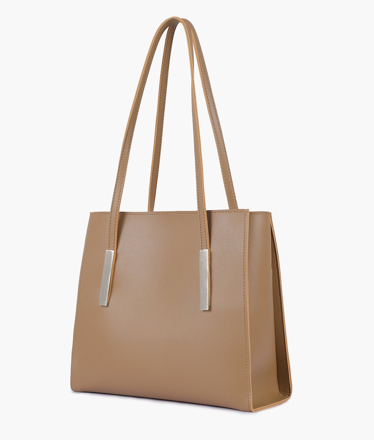 Coffee zipper shoulder bag with long handle