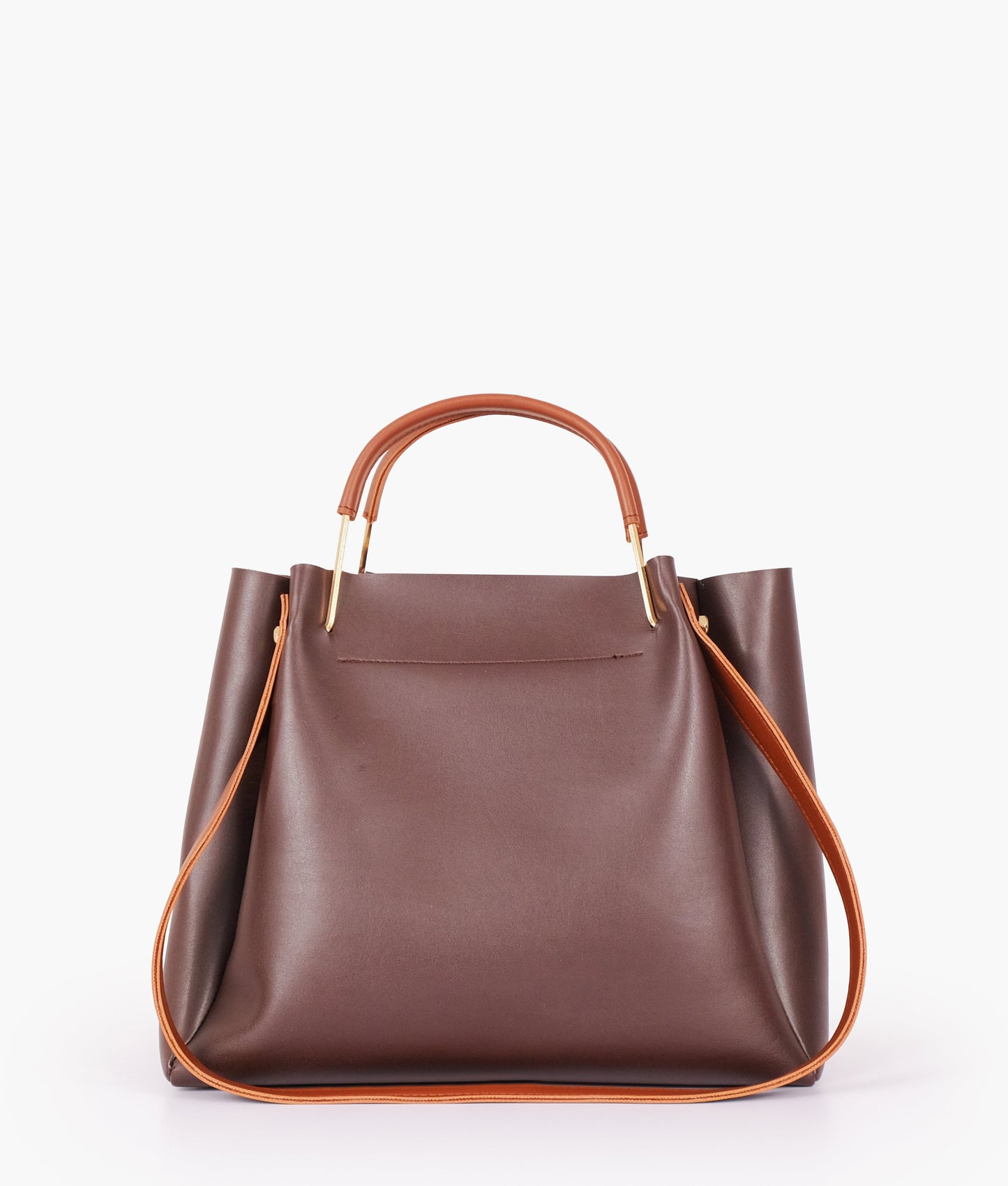Dark brown metal handle tote bag