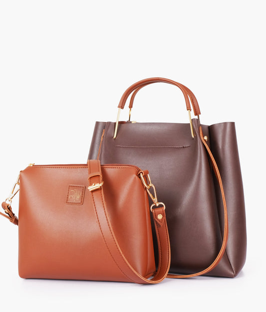 Dark brown metal handle tote bag