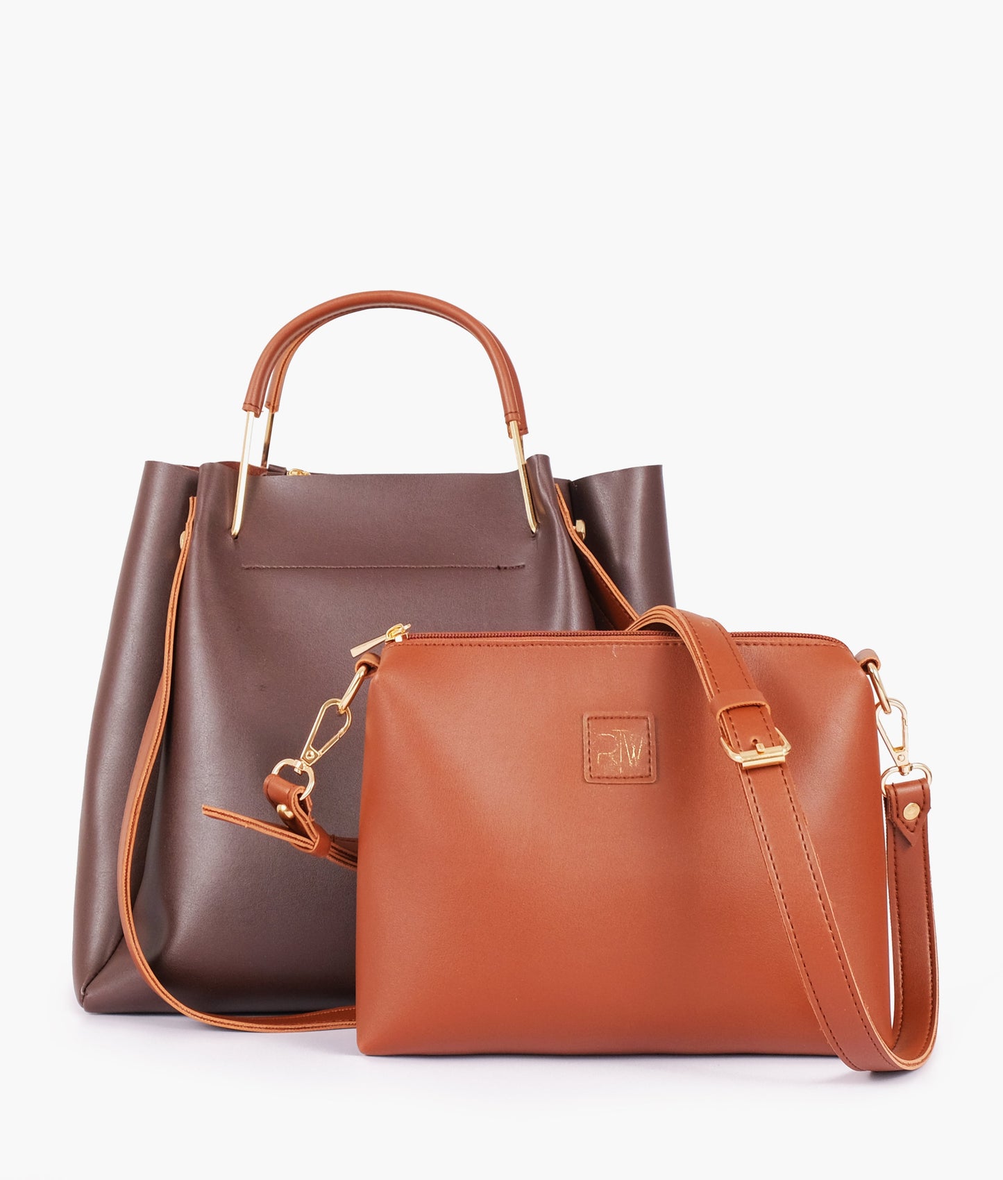 Dark brown metal handle tote bag