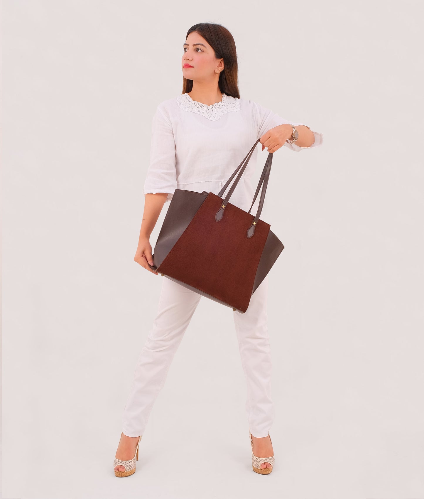 Dark brown suede classic tote bag