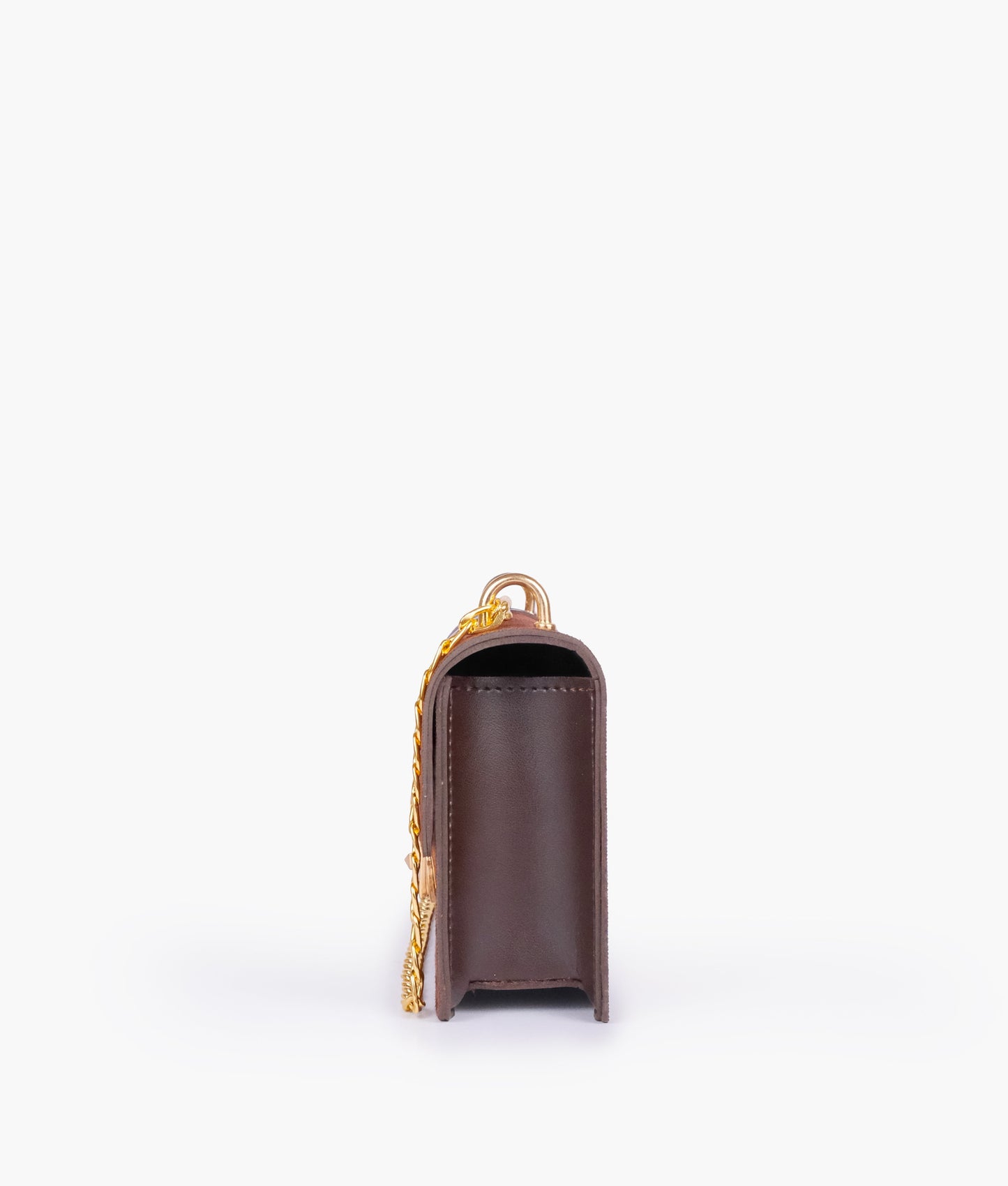Dark brown suede east-west shoulder bag with half chain