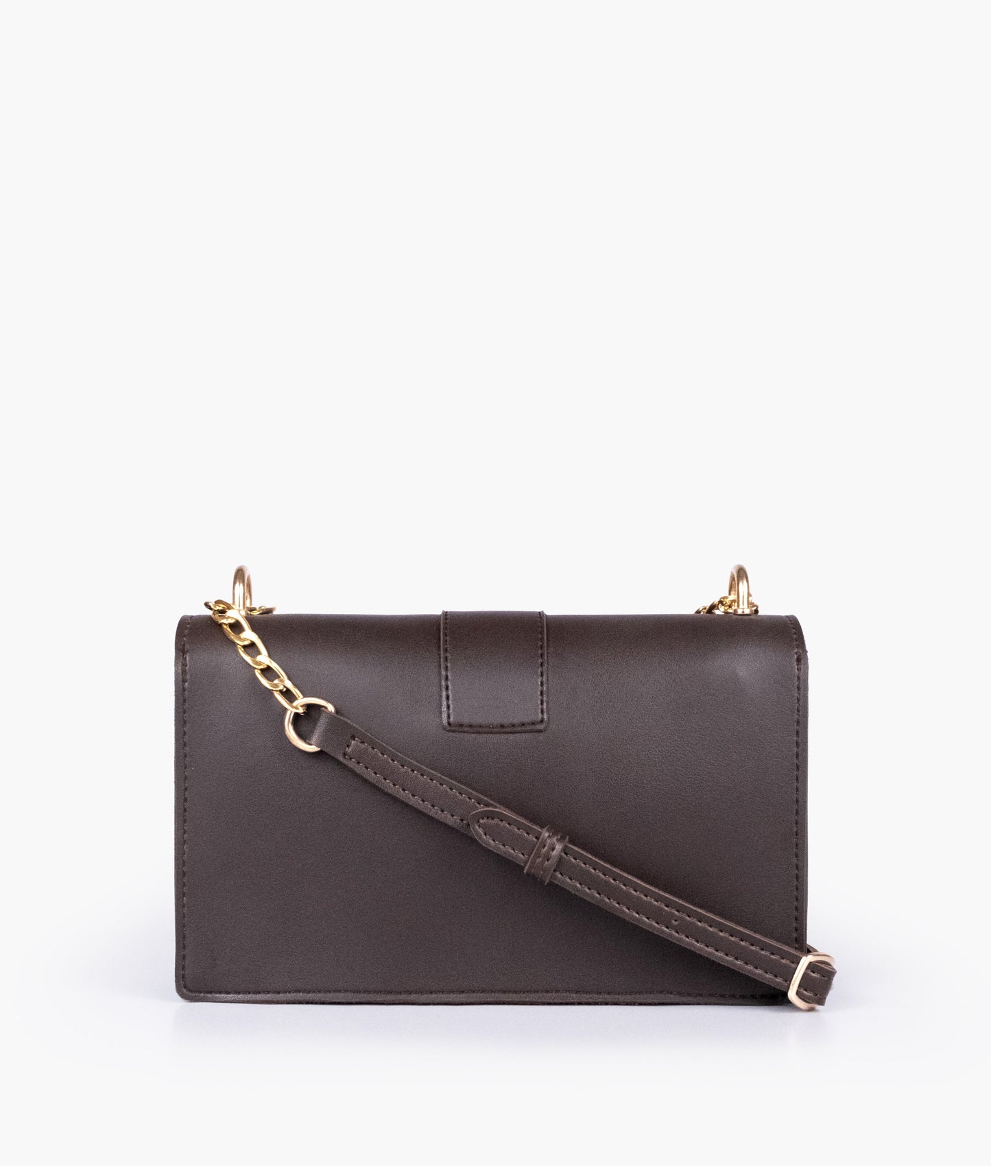 Dark brown east-west shoulder bag with half chain