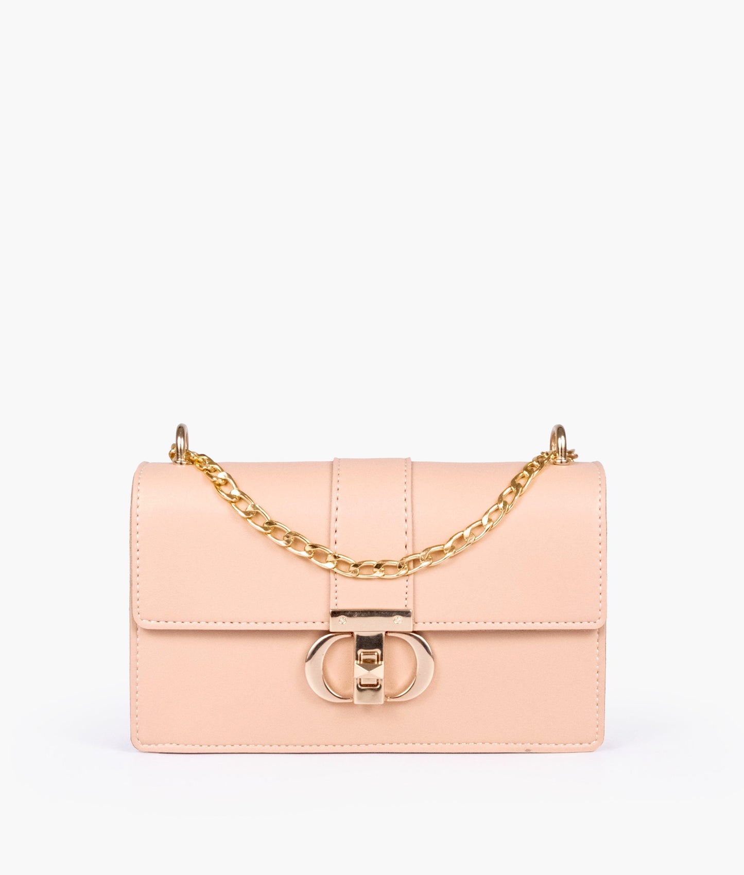 Peach east-west shoulder bag with half chain