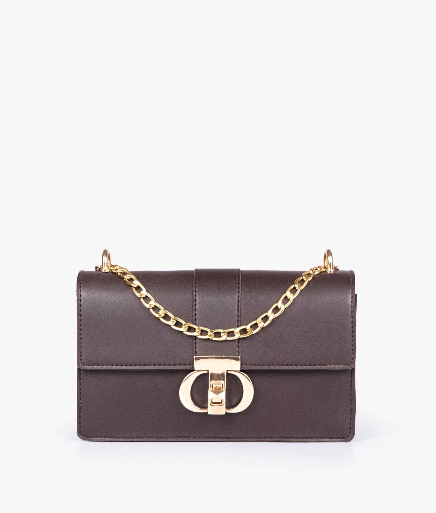 Dark brown east-west shoulder bag with half chain