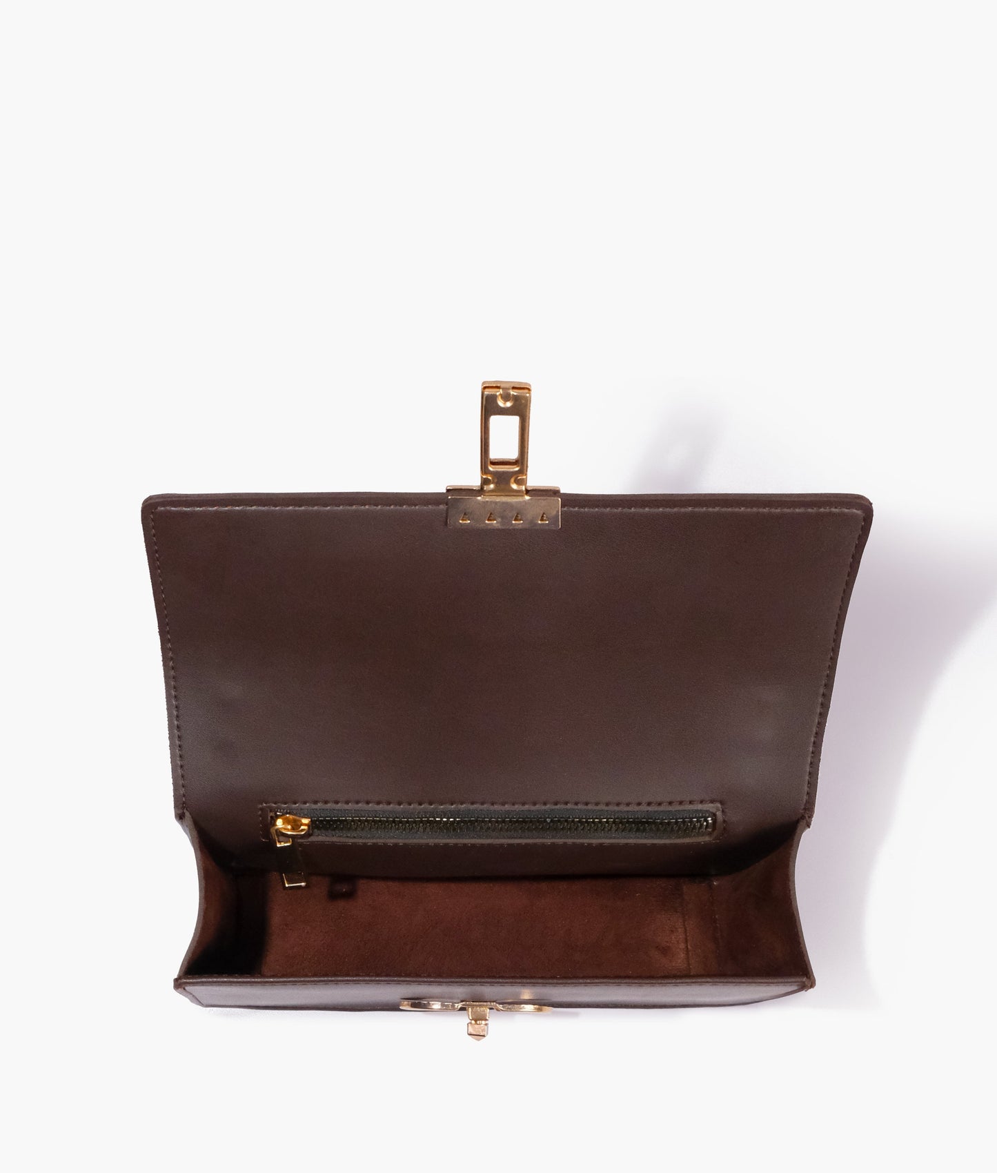 Dark brown east-west shoulder bag with half chain